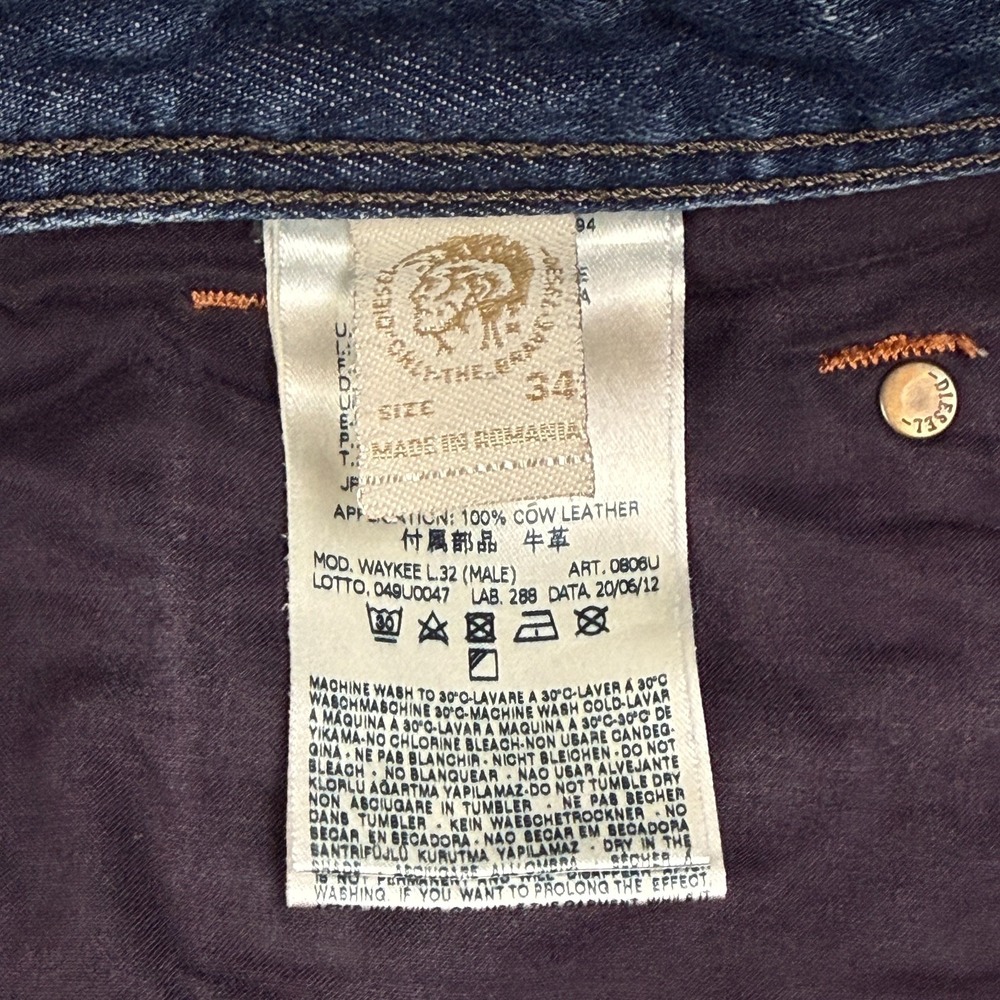 Diesel Industry Mens Button Fly Jeans 34x32 Waykee Straight Distress Worn Heels - Picture 9 of 16